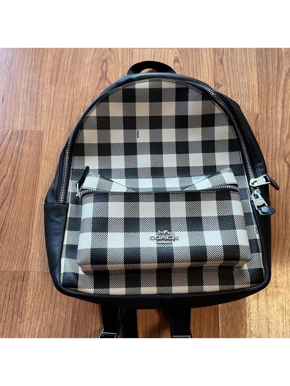 Y2K black and white checkered coach back pack